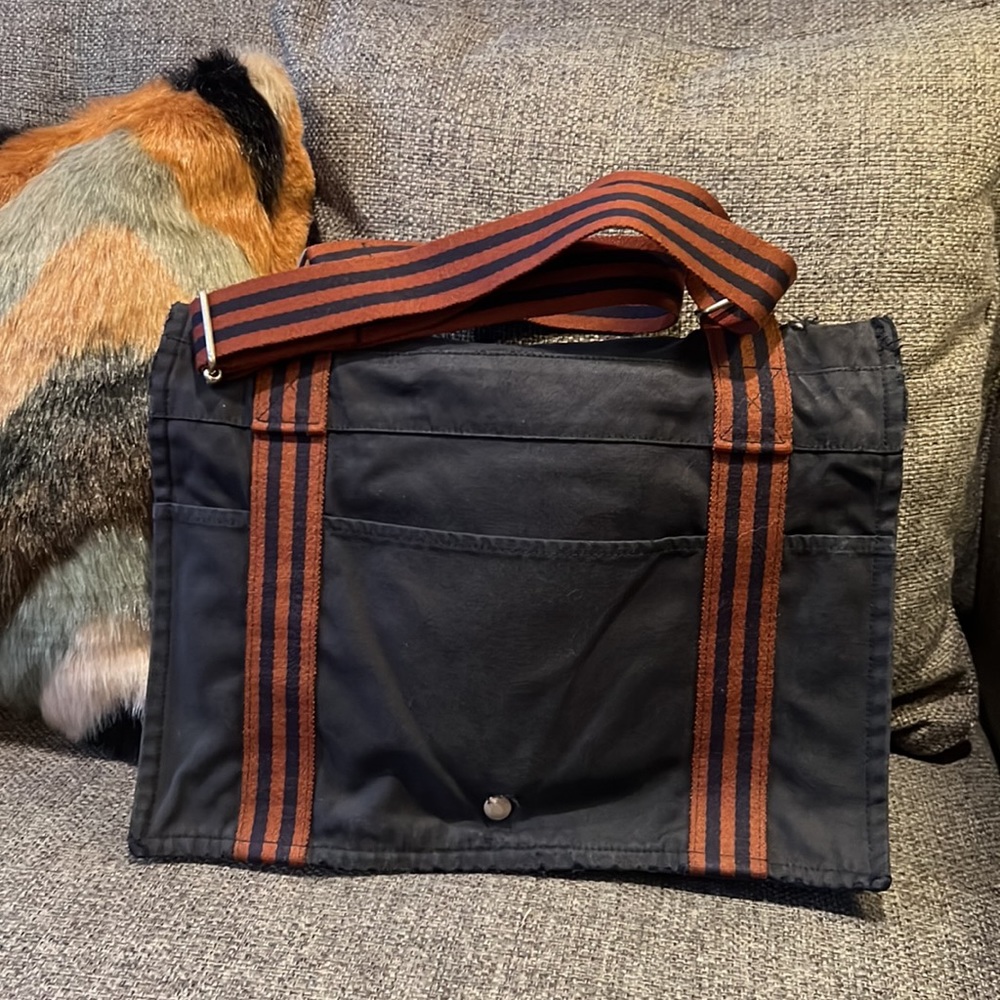 Hermes messenger canvas bag tote navy orange distressed unisex